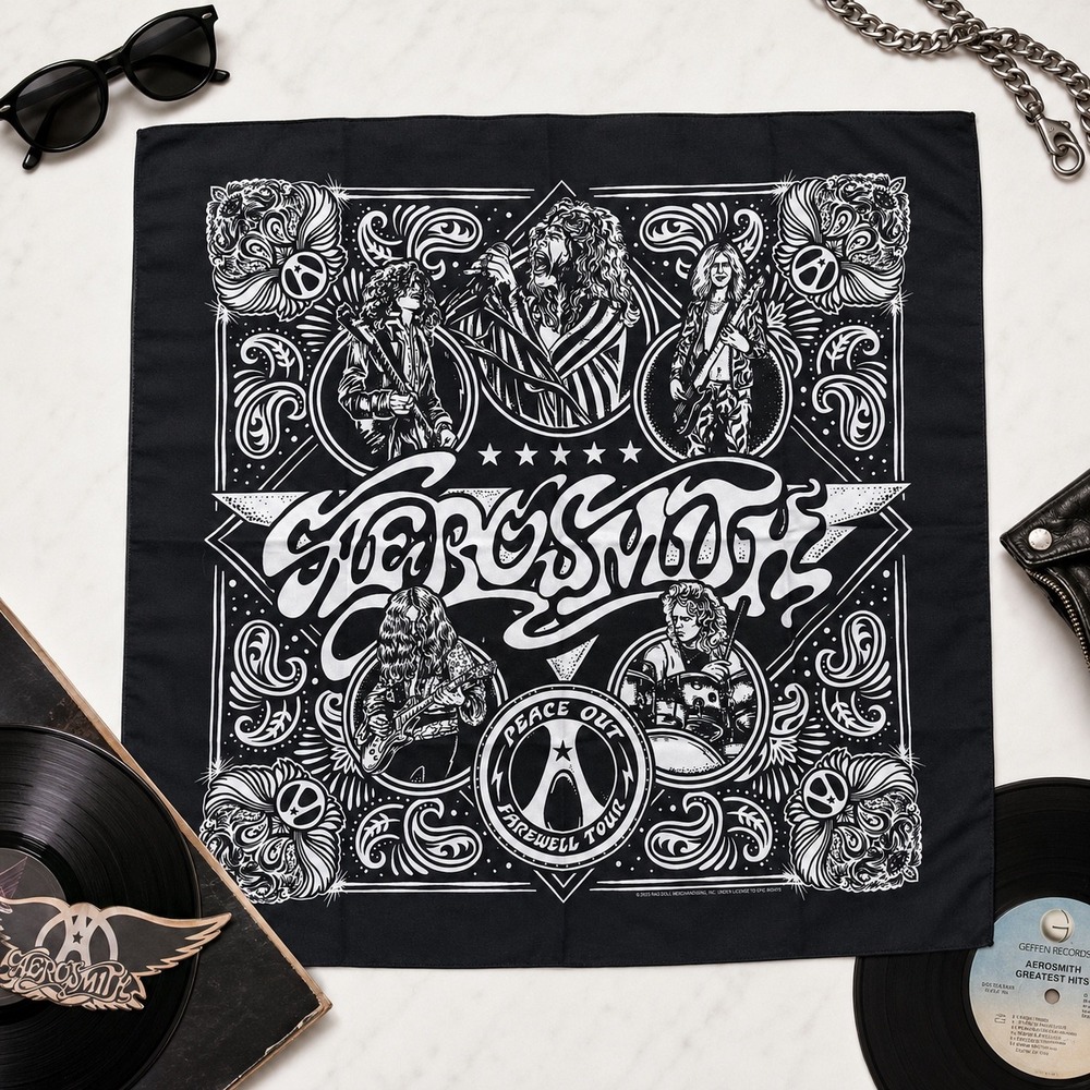 Aerosmith Bandana Unisex OS Black Excellent Peace Out Farewell Tour 2023 Graphic